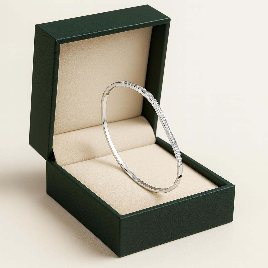 Silver Minimal Slim CZ Line Bangle for Women