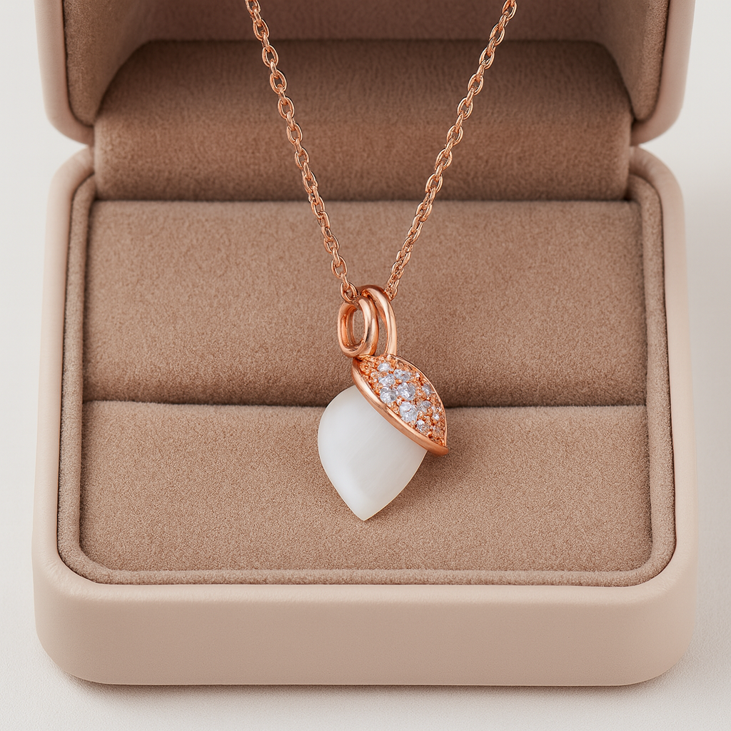 Rose Gold Teardrop Pearl Pendant Necklace for Women – 925 Silver Chain with CZ Crystal Design