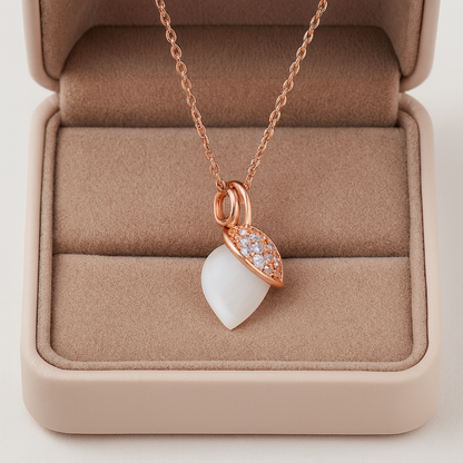 Rose Gold Teardrop Pearl Pendant Necklace for Women – 925 Silver Chain with CZ Crystal Design