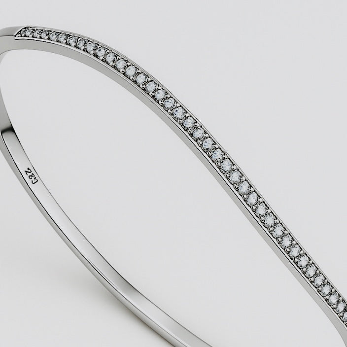 Silver Minimal Slim CZ Line Bangle for Women