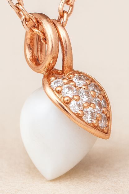 Rose Gold Teardrop Pearl Pendant Necklace for Women – 925 Silver Chain with CZ Crystal Design