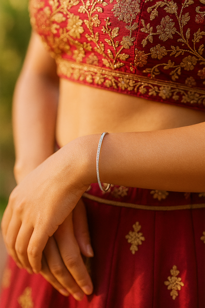 Silver Minimal Slim CZ Line Bangle for Women