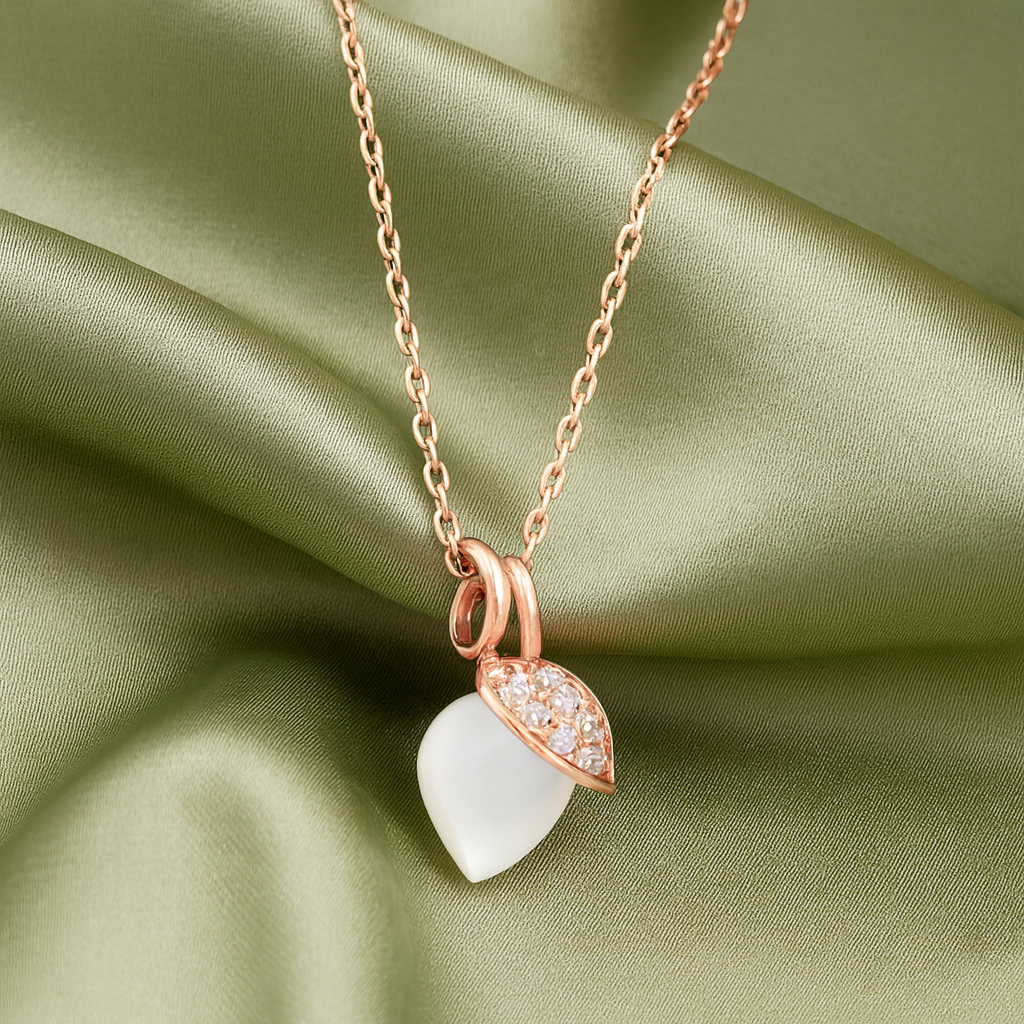 Rose Gold Teardrop Pearl Pendant Necklace for Women – 925 Silver Chain with CZ Crystal Design