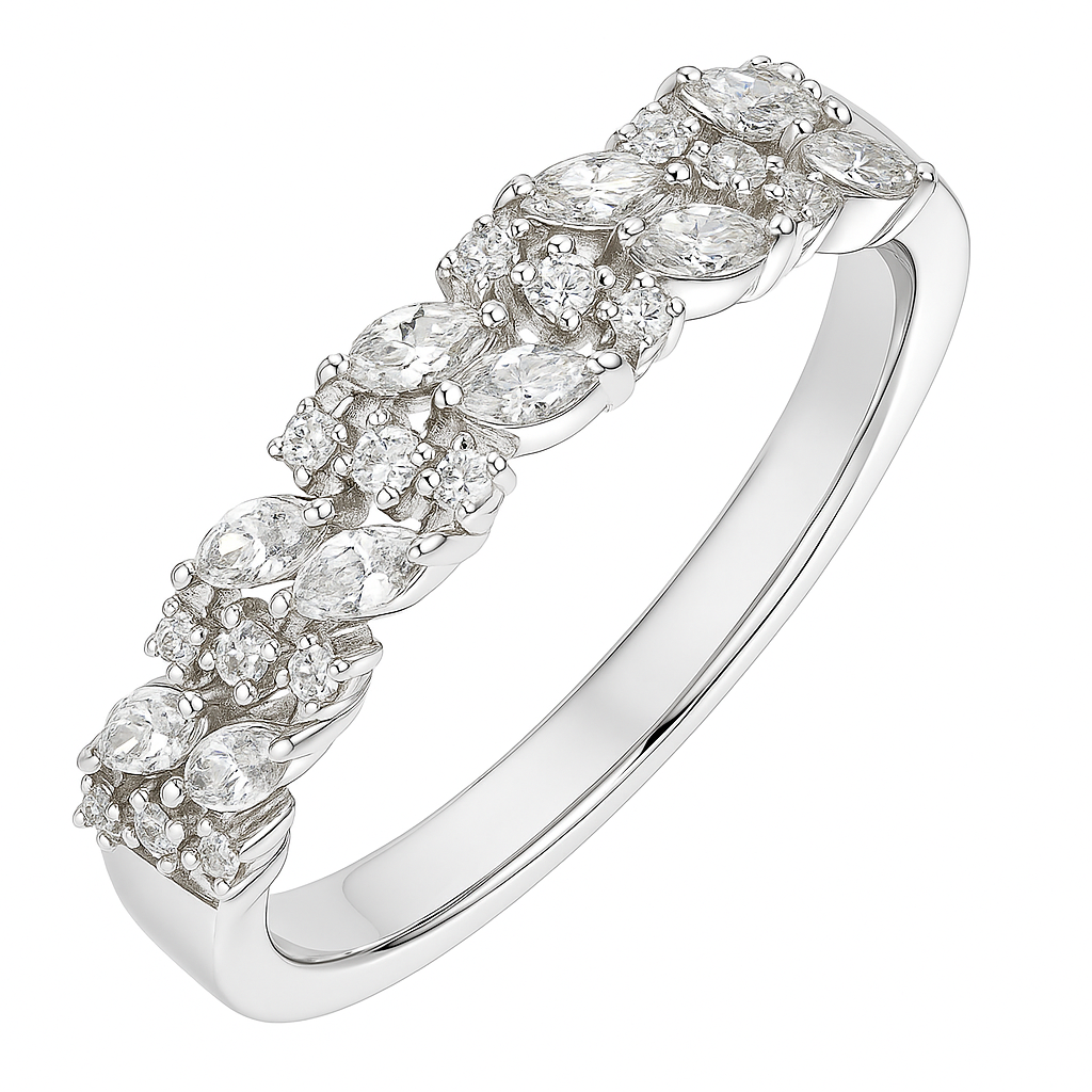 Floral Cluster 925 Silver Ring with Marquise and Round Zircon Stones