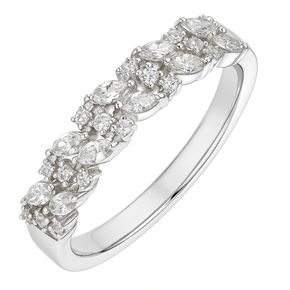 Floral Cluster 925 Silver Ring with Marquise and Round Zircon Stones