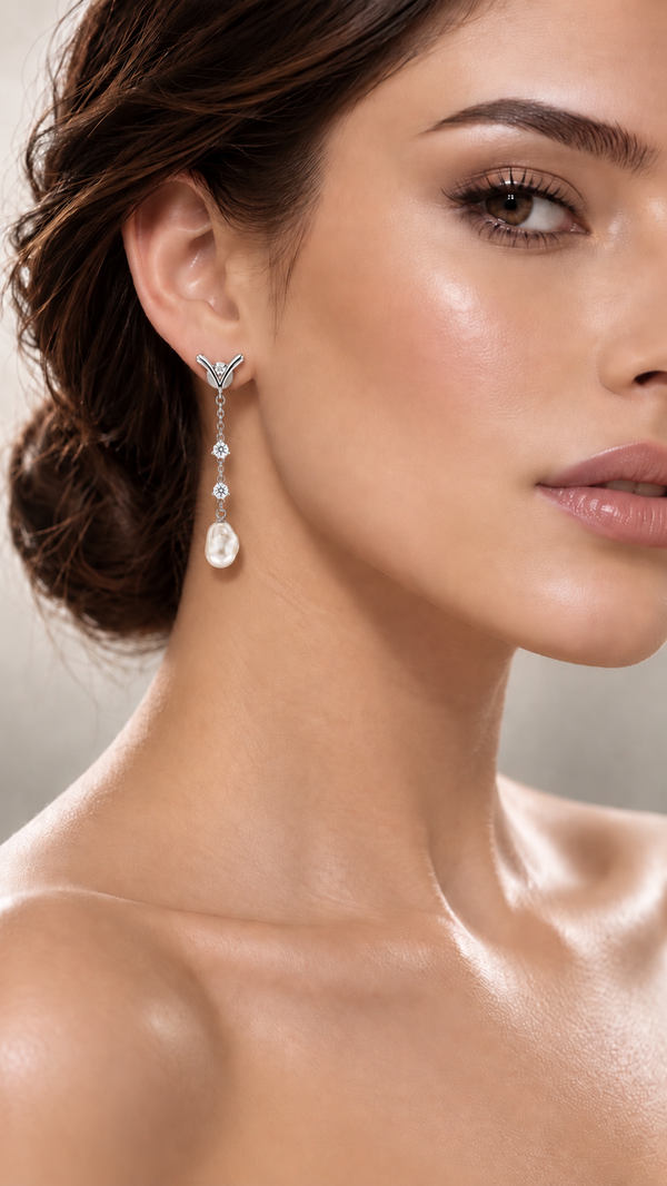 Baroque Pearl Earrings - Aaryahi Silver jewellery product photo