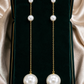 Triple Pearl Long Chain Earrings
