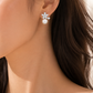 Silver Floral CZ Pearl Drop Stud Earrings for Women