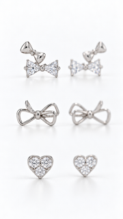 Bow, Open Bow & Heart Stud Earrings Set – 3 Pairs - Aaryahi Silver jewellery product photo
