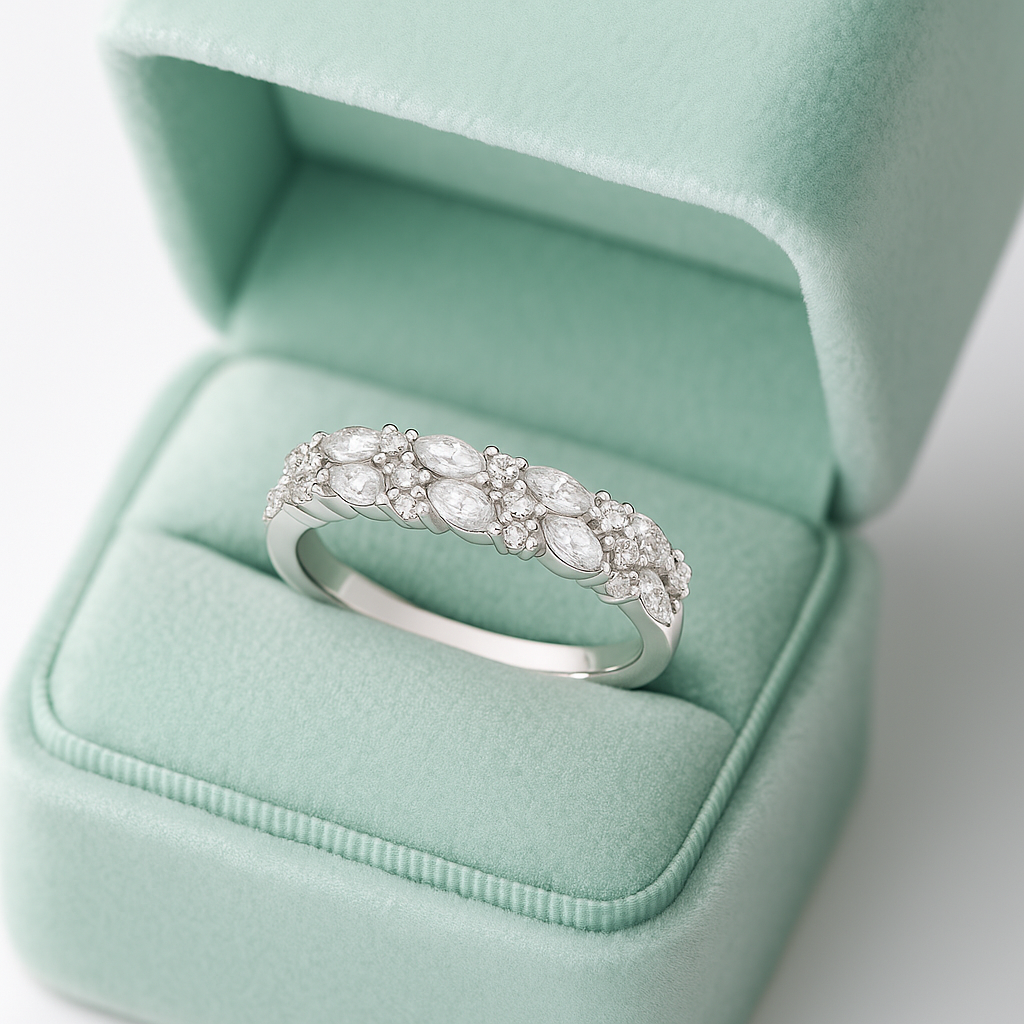 Floral Cluster 925 Silver Ring with Marquise and Round Zircon Stones