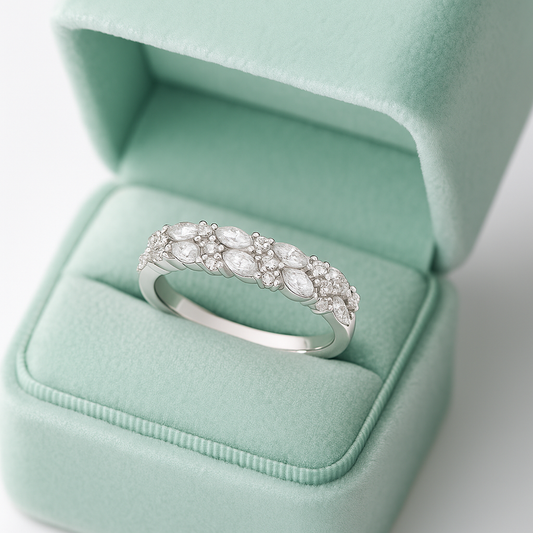 Floral Cluster 925 Silver Ring with Marquise and Round Zircon Stones