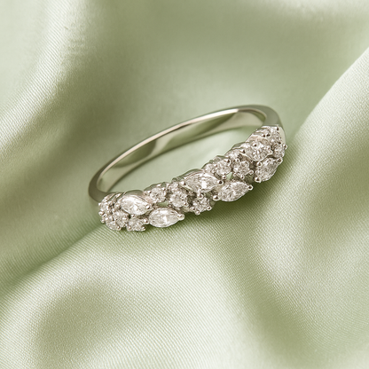 Floral Cluster 925 Silver Ring with Marquise and Round Zircon Stones