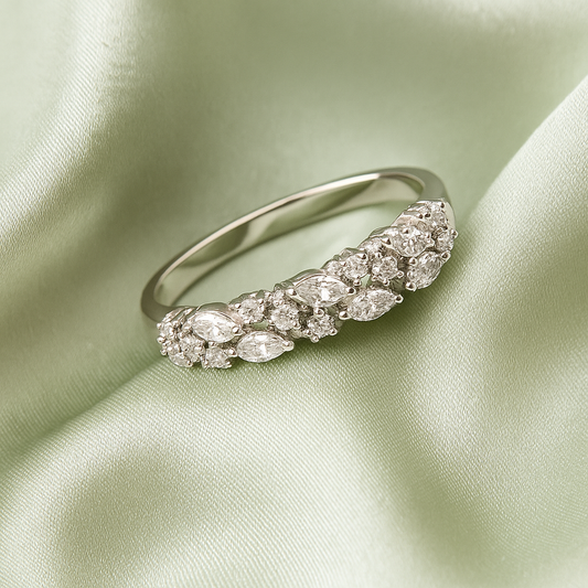 Floral Cluster 925 Silver Ring with Marquise and Round Zircon Stones