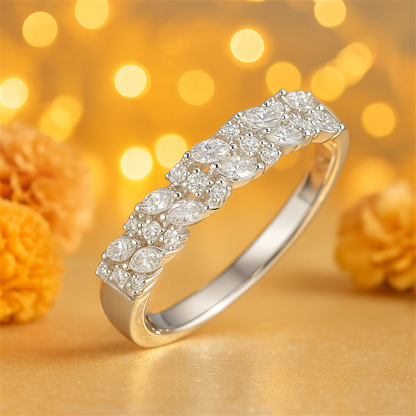 Floral Cluster 925 Silver Ring with Marquise and Round Zircon Stones