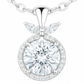 925 Silver Round Halo Pendant Necklace for Women – Leaf Accent CZ Stone Chain Design