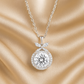 925 Silver Round Halo Pendant Necklace for Women – Leaf Accent CZ Stone Chain Design