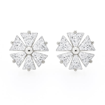 925 Silver Triangle Petal Floral Stud Earrings for Women