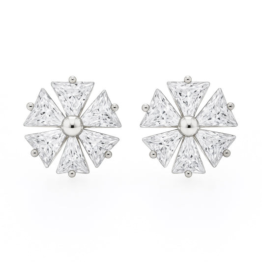 925 Silver Triangle Petal Floral Stud Earrings for Women