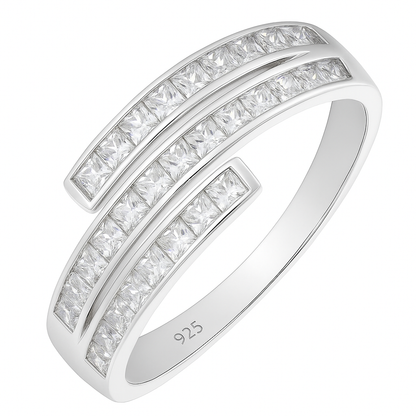 Double Row Cuff Style 925 Silver Zircon Band Ring