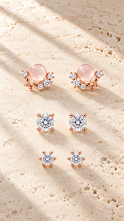 Pink Pearl Floral Solitaire Stud Earrings Set - Aaryahi Silver jewellery product photo