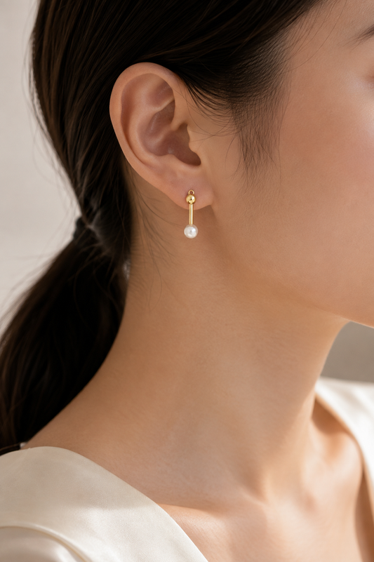 Gold-Tone Bar & Pearl Earrings