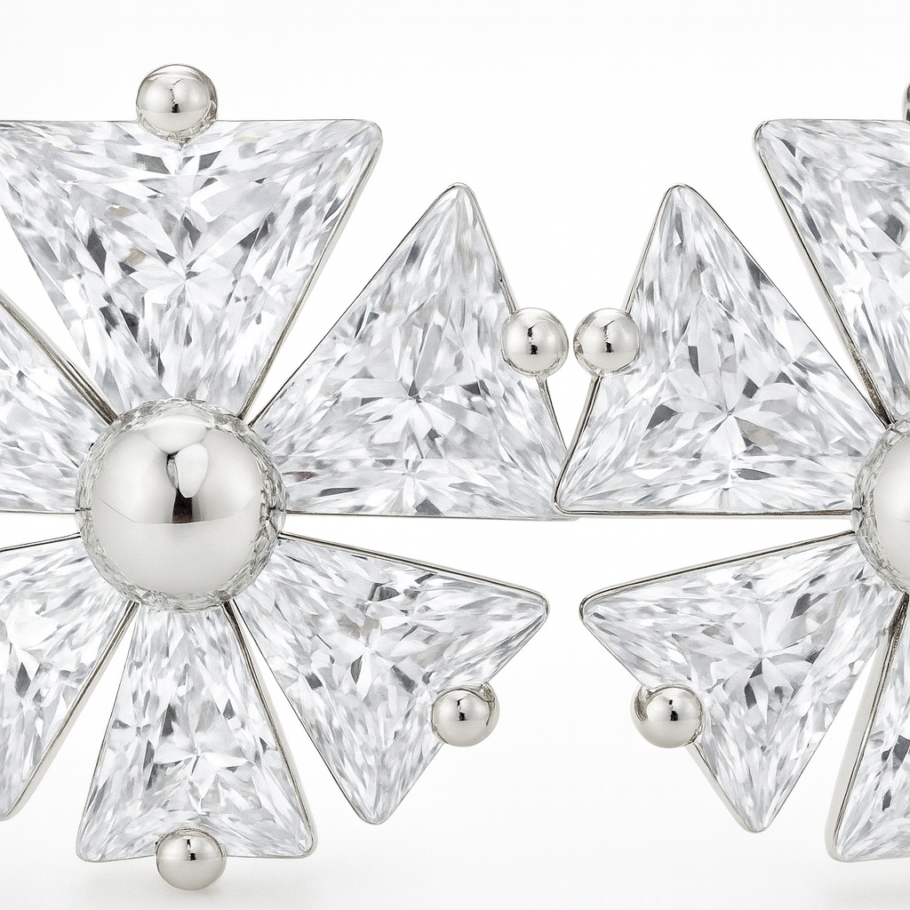 925 Silver Triangle Petal Floral Stud Earrings for Women