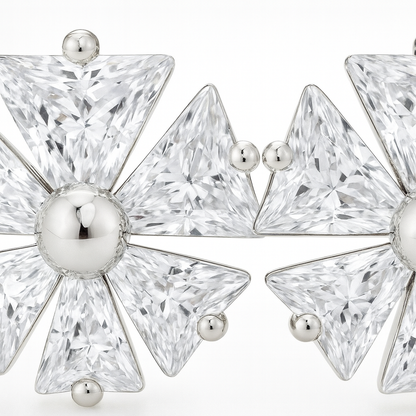 925 Silver Triangle Petal Floral Stud Earrings for Women