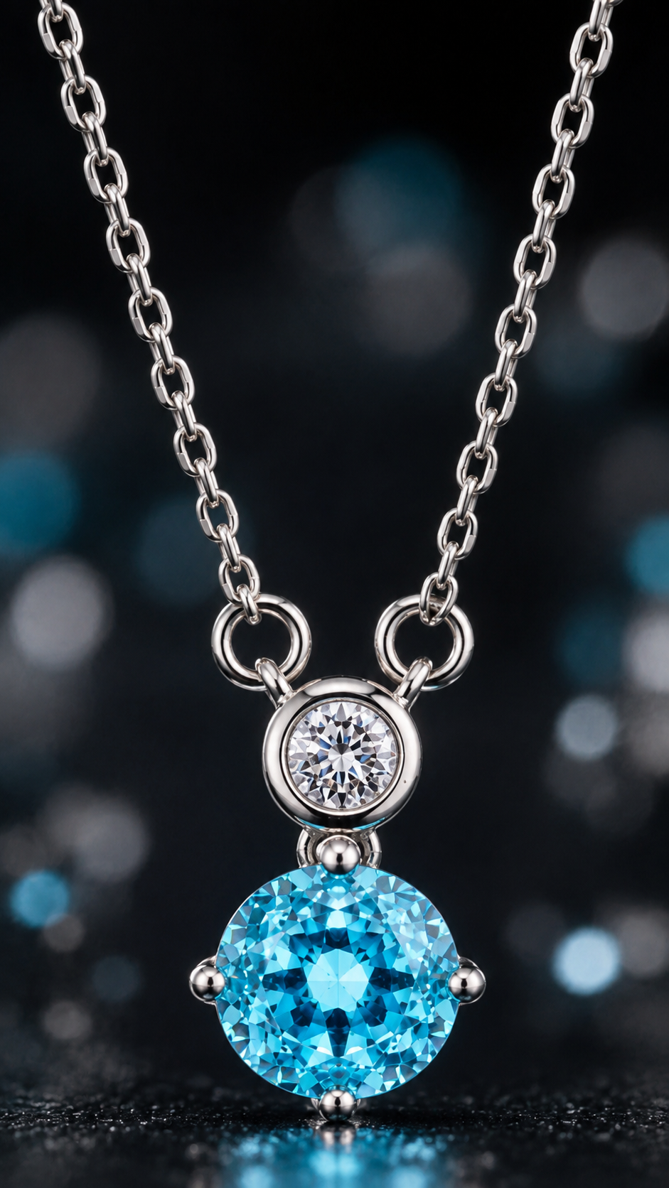 Elegant 925 Sterling Silver Blue Round-Cut CZ Drop Pendant Necklace for Women