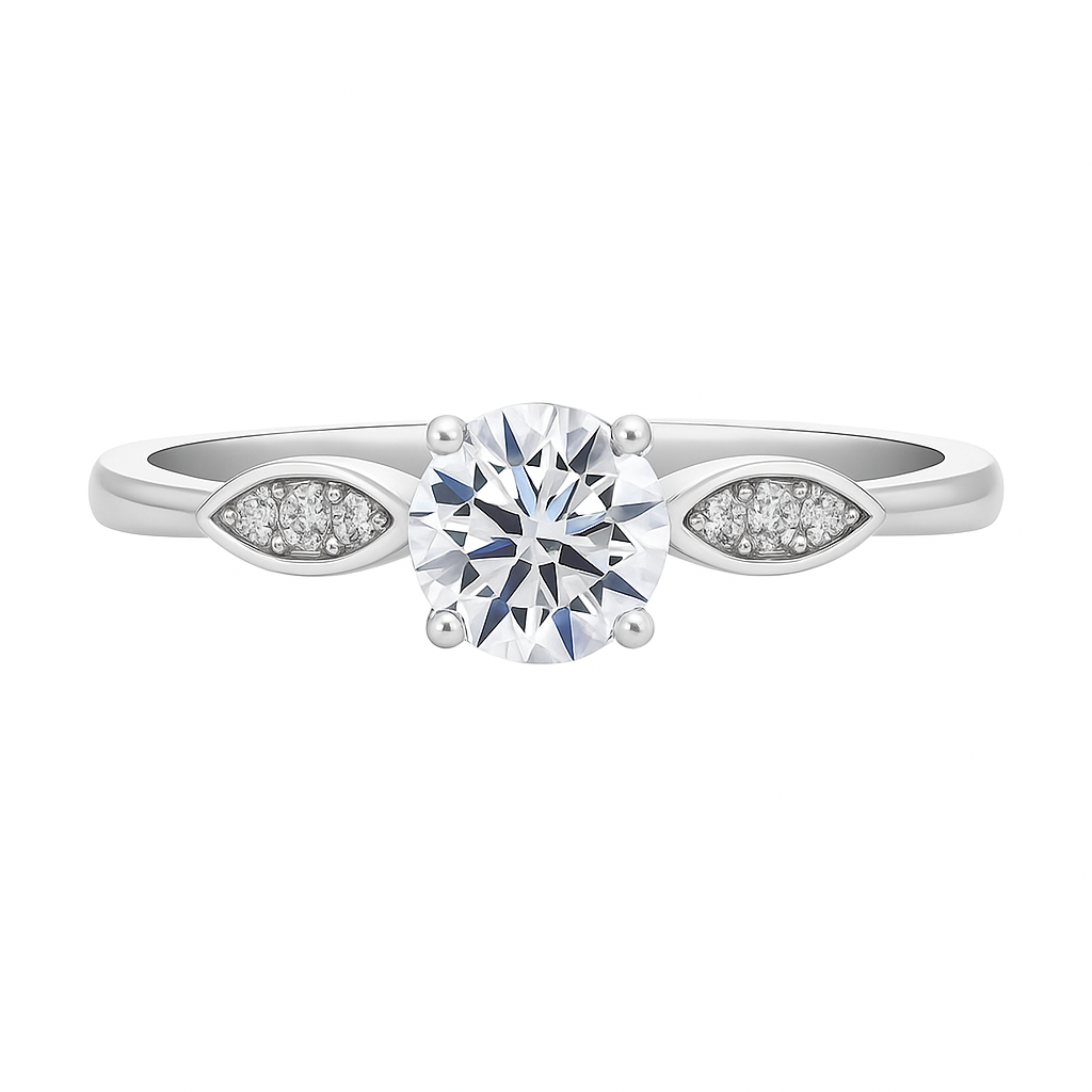 Elegant Solitaire 925 Silver Ring with Zircon Accents on Band