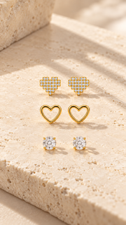 Heart,Heart Solitaire Earrings Set - Aaryahi Silver jewellery product photo