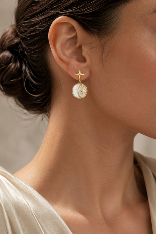 Moon & Star Pearl Earrings