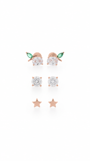Green Leaf, Solitaire & Star Stud Earrings Set - Aaryahi Silver jewellery product photo
