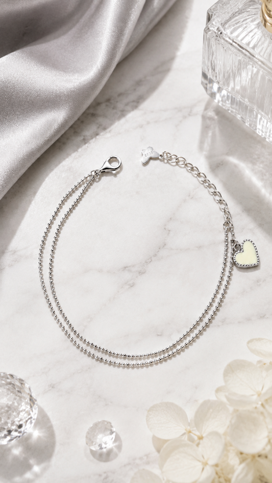 Double-Layer Chain Heart Charm Bracelet
