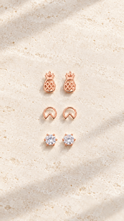 Pineapple, Geometric & Solitaire Stud Earrings Set - Aaryahi Silver jewellery product photo