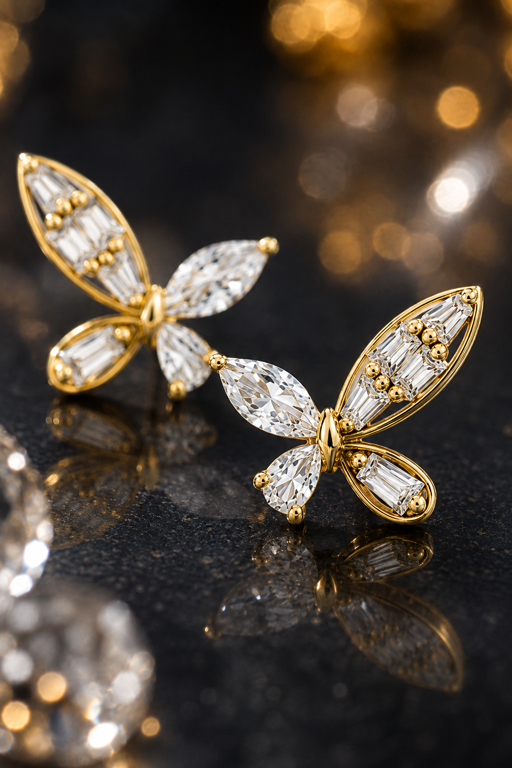 Gold Butterfly Marquise & Baguette CZ Stud Earrings