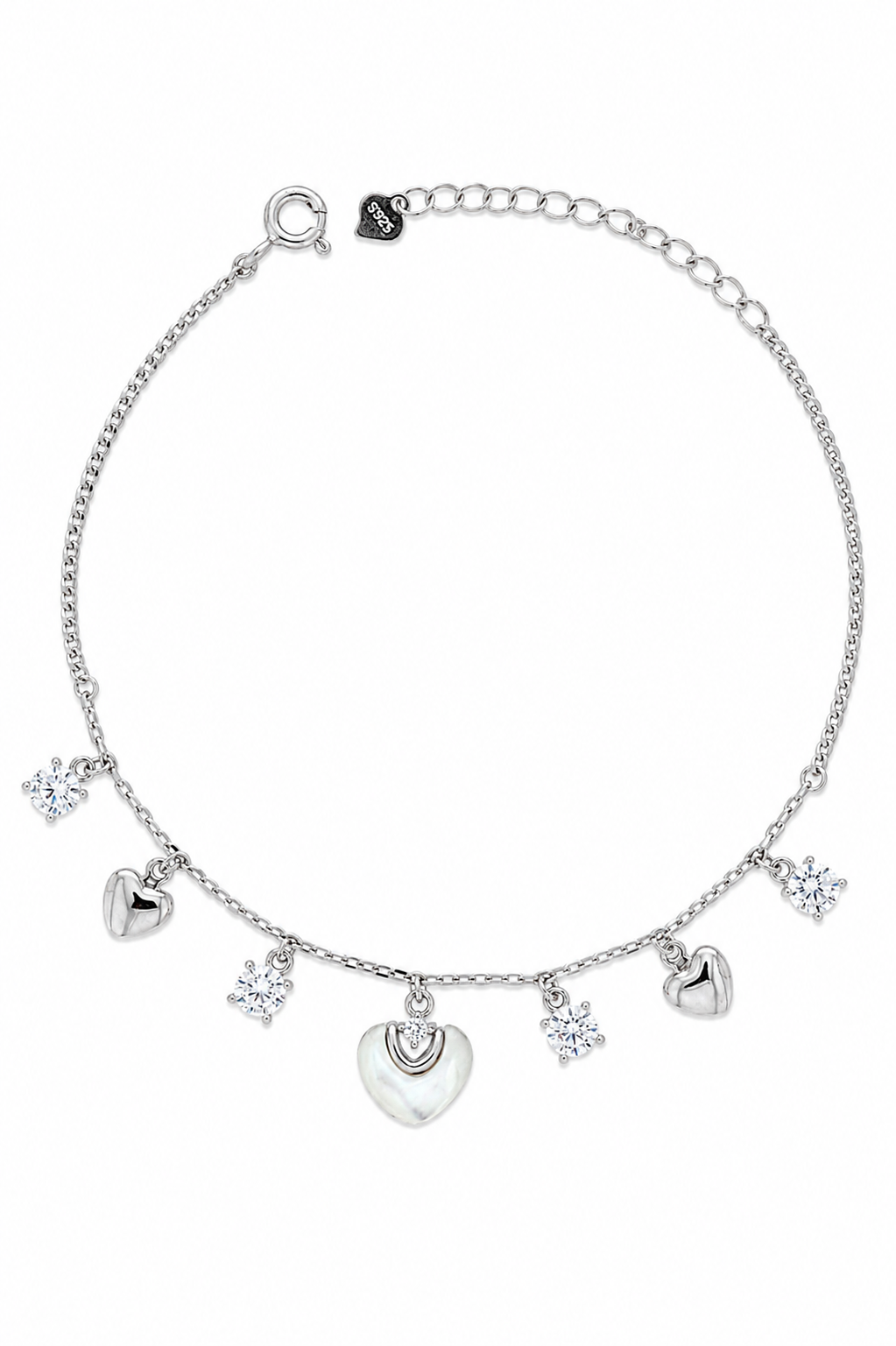 Pearl Heart Dangle Charm Bracelet