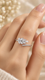 925 Silver CZ Marquise Leaf Adjustable Ring