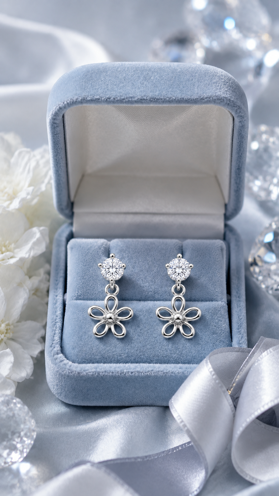 Elegant 925 Sterling Silver Round CZ Open Flower Drop Earrings for Women