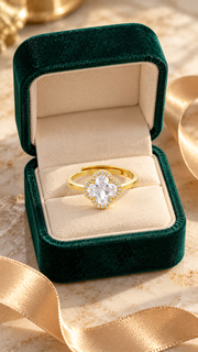 Gold CZ Clover Halo Adjustable Ring