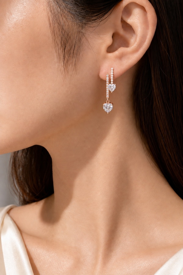Pearl Double Heart Earrings - Aaryahi Silver jewellery product photo
