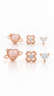 Planet Heart, Clover Heart Solitaire Earrings Set - Aaryahi Silver jewellery product photo