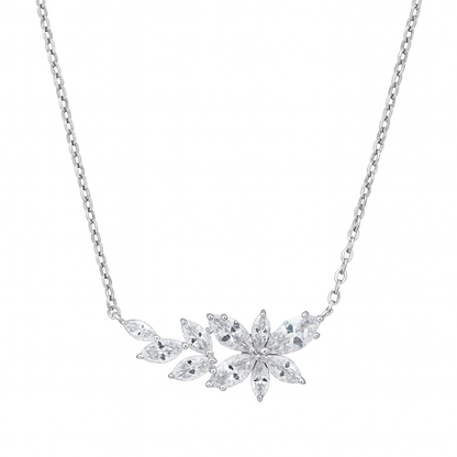 925 Silver Floral Cluster CZ Necklace for Women – Elegant Leaf Petal Design Chain