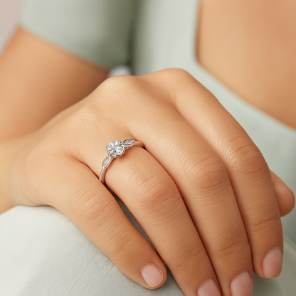 Elegant Solitaire 925 Silver Ring with Zircon Accents on Band