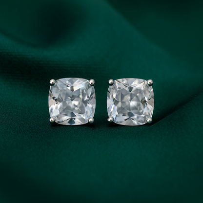 925 Silver Cushion-Cut Solitaire Stud Earrings for Women