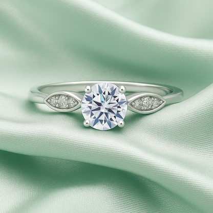 Elegant Solitaire 925 Silver Ring with Zircon Accents on Band