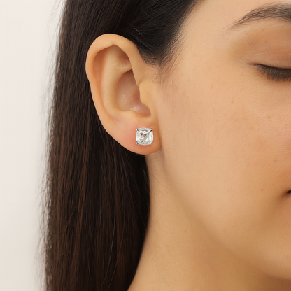 925 Silver Cushion-Cut Solitaire Stud Earrings for Women