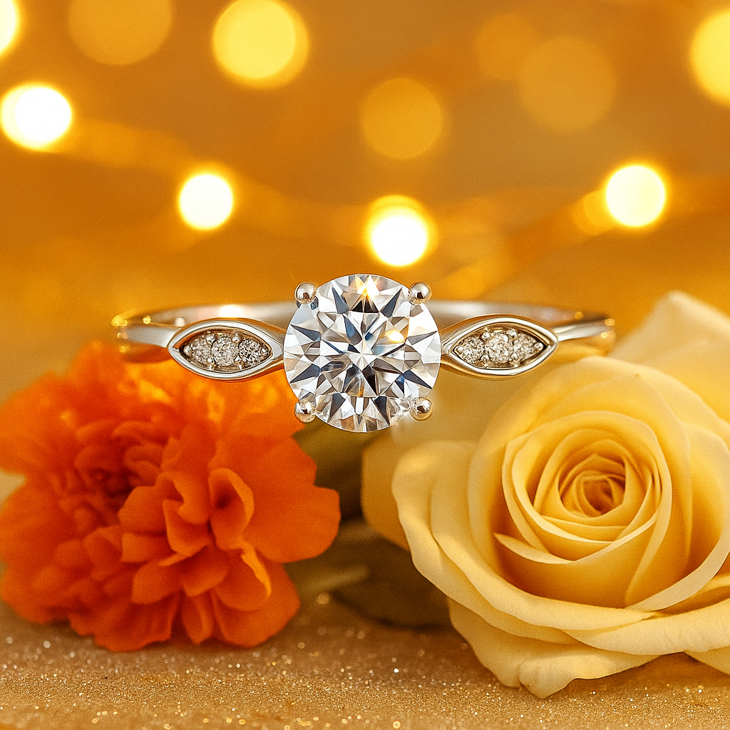 Elegant Solitaire 925 Silver Ring with Zircon Accents on Band