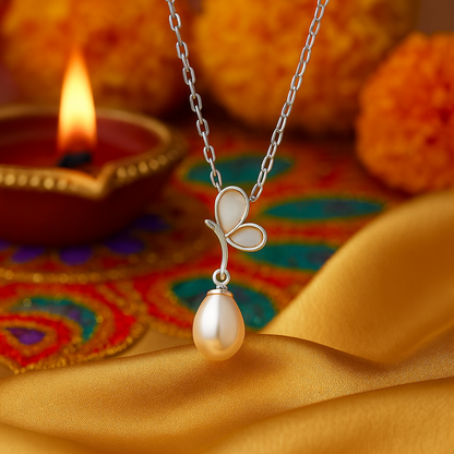 925 Silver Floral Cluster CZ Necklace for Women – Elegant Leaf Petal Design Chain