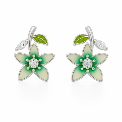 Green Enamel Floral Stud Earrings for Women | Sparkling CZ Center