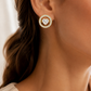 Elegant Gold Open Circle Heart Crystal Halo Stud Earrings